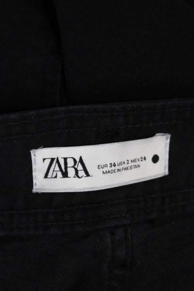 Zara Womens Wide Leg Black Denim High Rise Jeans Size 2