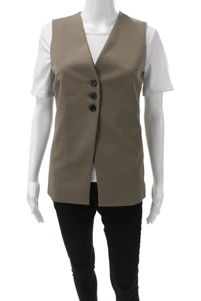 COS Womens Sleeveless Button V Neck Brown Wool Blend Vest Size 2