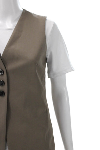 COS Womens Sleeveless Button V Neck Brown Wool Blend Vest Size 2