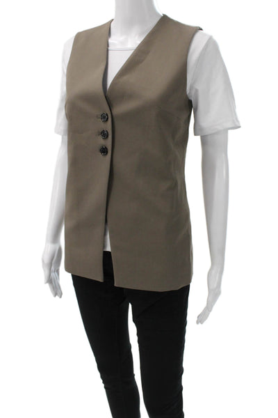 COS Womens Sleeveless Button V Neck Brown Wool Blend Vest Size 2