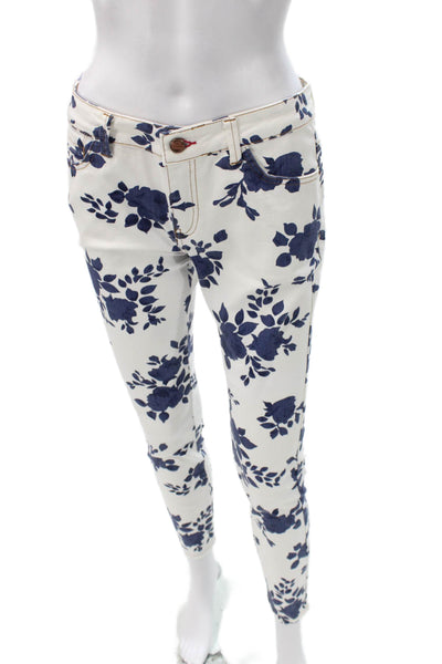 Zara Trafaluc Womens Skinny White Floral Jeans Cotton Blend Size 6