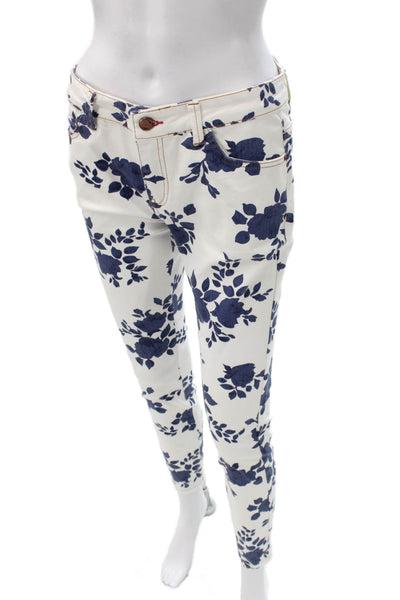 Zara Trafaluc Womens Skinny White Floral Jeans Cotton Blend Size 6