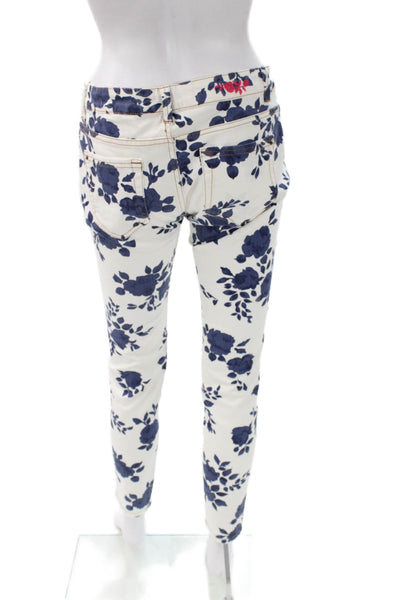 Zara Trafaluc Womens Skinny White Floral Jeans Cotton Blend Size 6