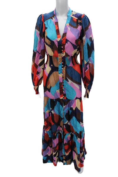 Rebecca Vallance Womens Colorblock Maxi Dress Cotton V-Neck Size 0