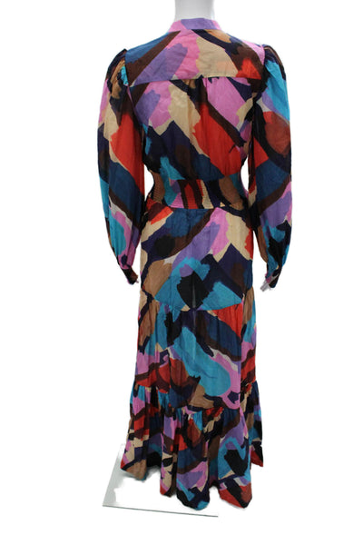Rebecca Vallance Womens Colorblock Maxi Dress Cotton V-Neck Size 0
