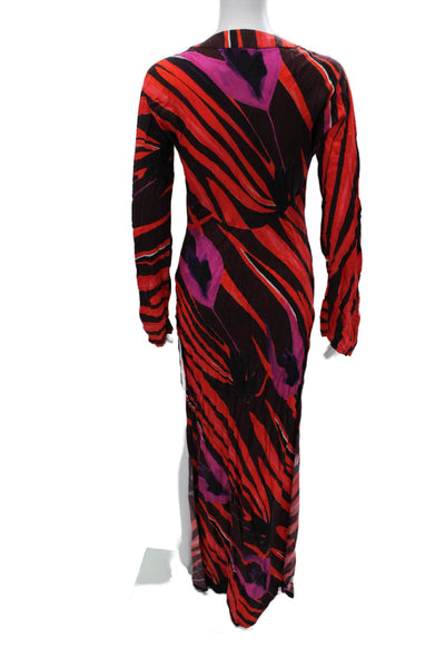 Louisa Ballou Womens Maxi Dress Animal Print Multicolor V-Neck Size XS