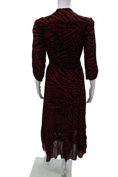 Ba&Sh Womens Red Zebra Wrap Dress V Neck 3/4 Sleeve Viscose Full Length Size 8