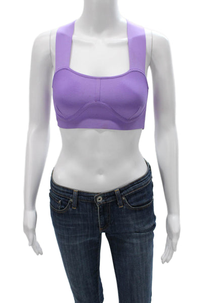 Herve By Herve Leger Women Cropped Purple Tank Scoop Neck Zip Size XS