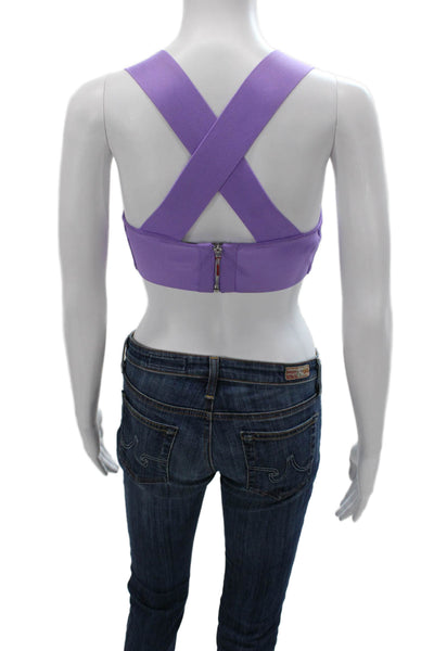 Herve By Herve Leger Women Cropped Purple Tank Scoop Neck Zip Size XS