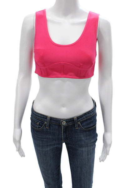 Herve By Herve Leger Women Cropped Pink Tank Scoop Neck Sleeveless Zip Size S