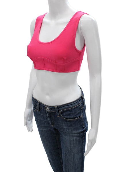 Herve By Herve Leger Women Cropped Pink Tank Scoop Neck Sleeveless Zip Size S