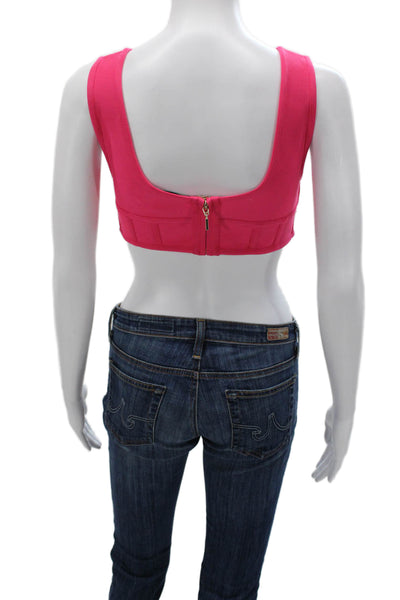 Herve By Herve Leger Women Cropped Pink Tank Scoop Neck Sleeveless Zip Size S