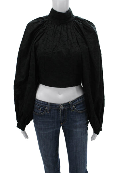 Acler Womens Cropped Black Cotton Mock Neck Long Sleeve Blouse Size 2