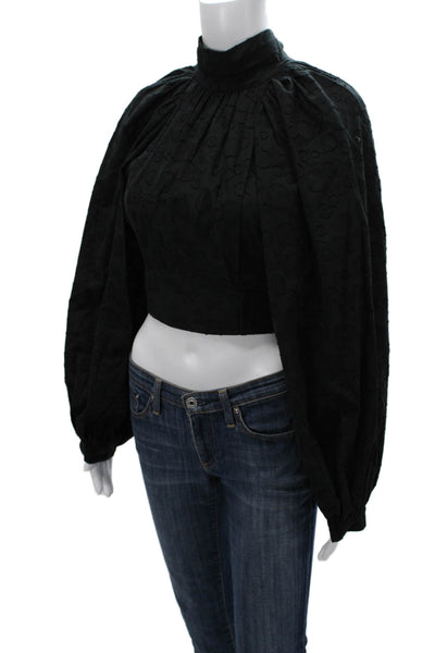 Acler Womens Cropped Black Cotton Mock Neck Long Sleeve Blouse Size 2