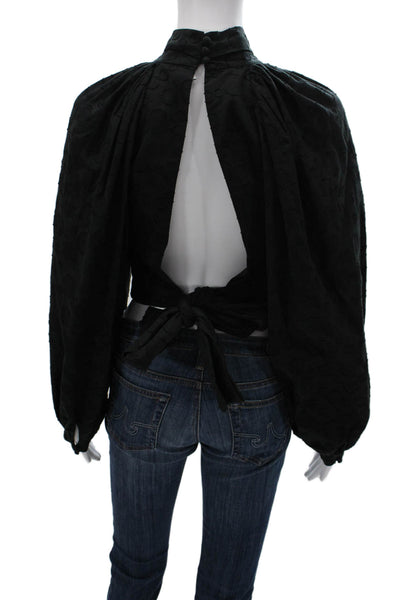 Acler Womens Cropped Black Cotton Mock Neck Long Sleeve Blouse Size 2