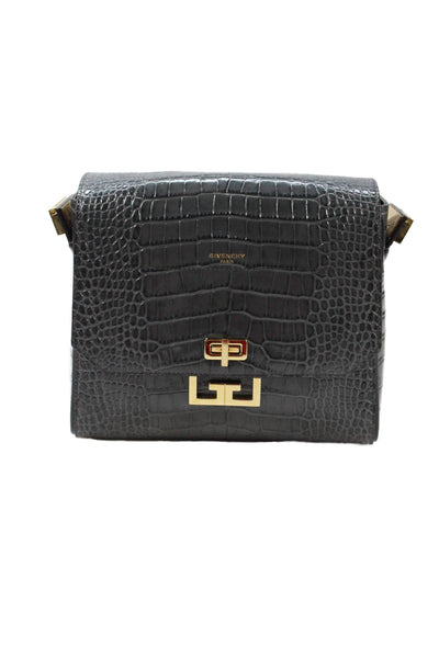 Givenchy Womens Leather Crocodile Print Crossbody Shoulder Handbag Grey