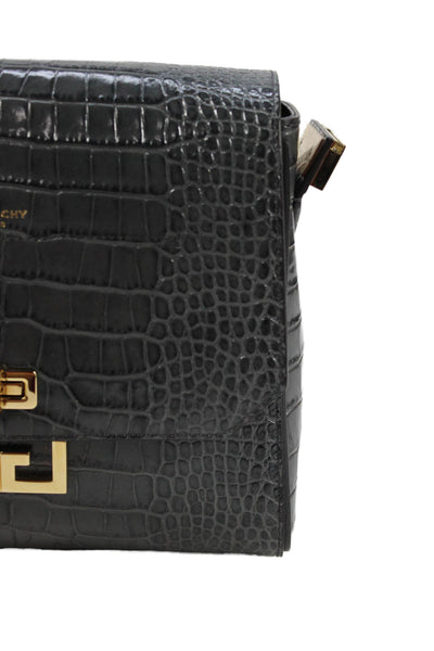 Givenchy Womens Leather Crocodile Print Crossbody Shoulder Handbag Grey