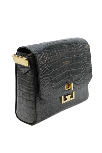 Givenchy Womens Leather Crocodile Print Crossbody Shoulder Handbag Grey