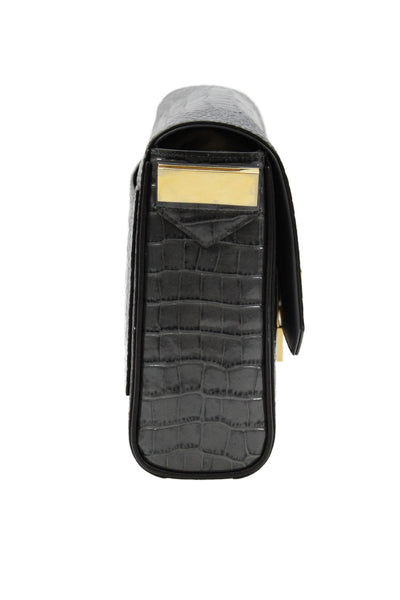 Givenchy Womens Leather Crocodile Print Crossbody Shoulder Handbag Grey