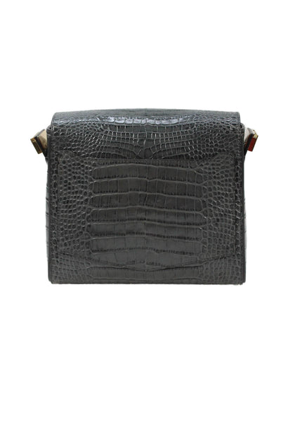 Givenchy Womens Leather Crocodile Print Crossbody Shoulder Handbag Grey