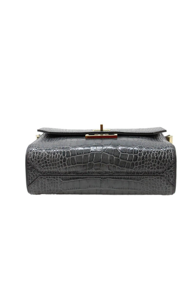Givenchy Womens Leather Crocodile Print Crossbody Shoulder Handbag Grey