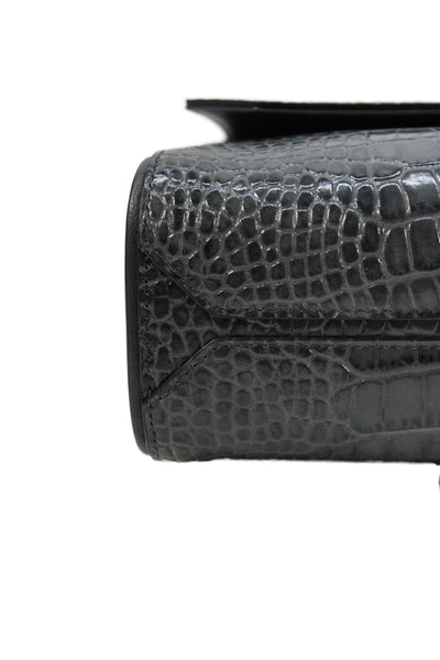 Givenchy Womens Leather Crocodile Print Crossbody Shoulder Handbag Grey