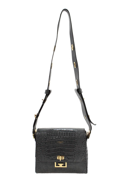Givenchy Womens Leather Crocodile Print Crossbody Shoulder Handbag Grey