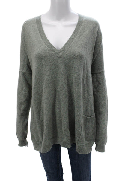Theory Womens Cashmere V-Neck Pullover Sweater Gray Long Sleeve Size M