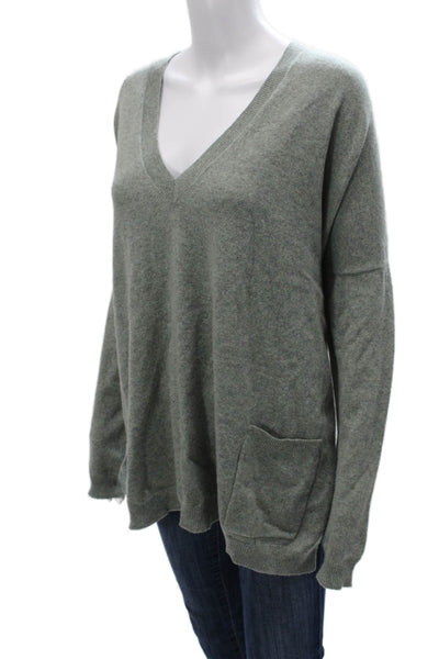 Theory Womens Cashmere V-Neck Pullover Sweater Gray Long Sleeve Size M