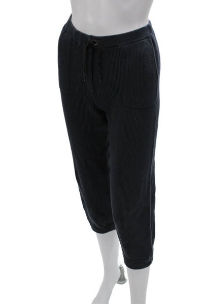 Brunello Cucinelli Women Black Capri Pants Drawstring Cotton Size S