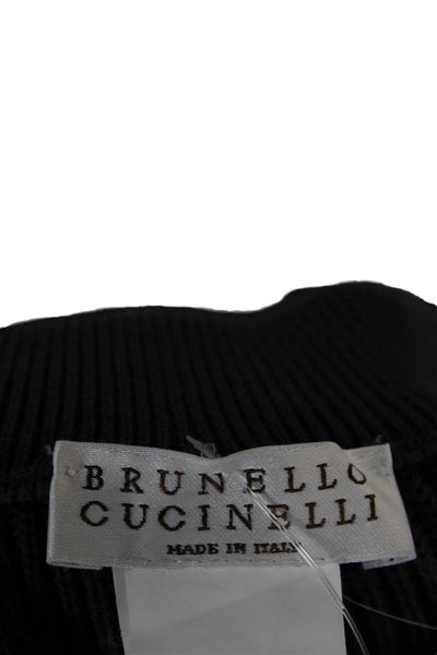 Brunello Cucinelli Women Black Capri Pants Drawstring Cotton Size S