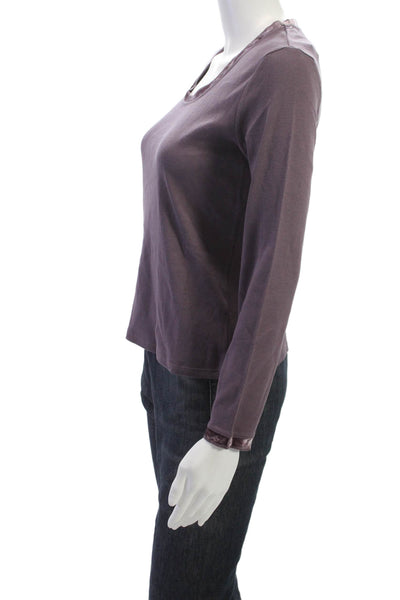 J Jill Womens Basic Long Sleeve Tee Purple Cotton Size XS Petite
