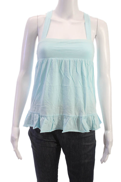 J Crew Women Blue 100% Cotton Square Neck Sleeveless Basic Tank Size XS