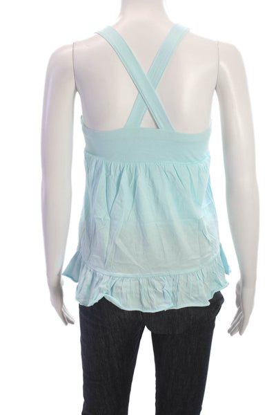 J Crew Women Blue 100% Cotton Square Neck Sleeveless Basic Tank Size XS