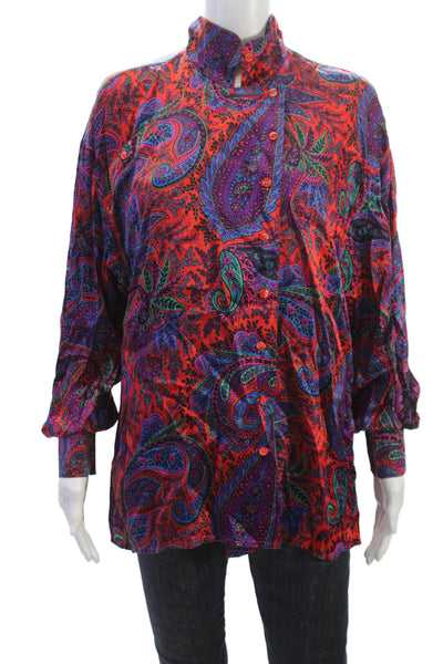 Escada Margaretha Ley Womens Silk Paisley Tunic Blouse Long Sleeve Size 42