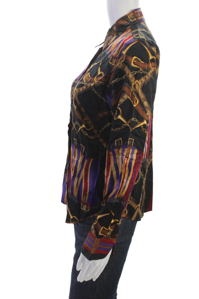 Lauren Ralph Lauren Women Horse Bridle Pattern Cotton Button Up Longsleeve Black