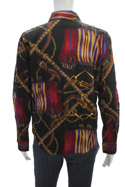 Lauren Ralph Lauren Women Horse Bridle Pattern Cotton Button Up Longsleeve Black