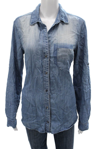 Cloth & Stone Womens Collared Tencel Button Up Top Blue Long Sleeve Size M