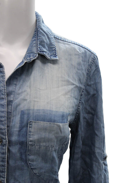 Cloth & Stone Womens Collared Tencel Button Up Top Blue Long Sleeve Size M