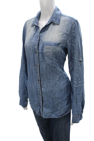 Cloth & Stone Womens Collared Tencel Button Up Top Blue Long Sleeve Size M