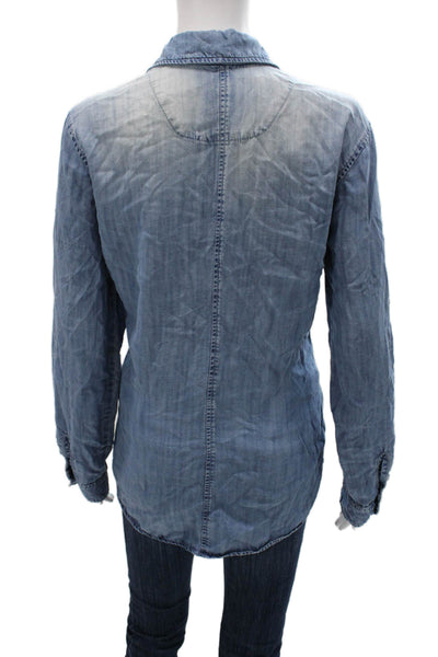 Cloth & Stone Womens Collared Tencel Button Up Top Blue Long Sleeve Size M