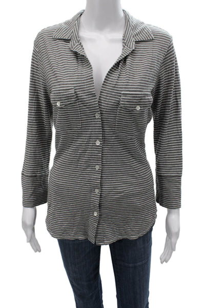 Standard James Perse Women Striped Cotton Button-Up Blouse Gray Size 3