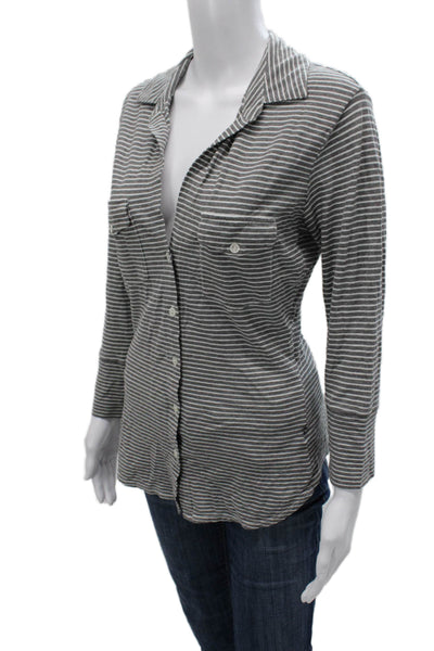 Standard James Perse Women Striped Cotton Button-Up Blouse Gray Size 3