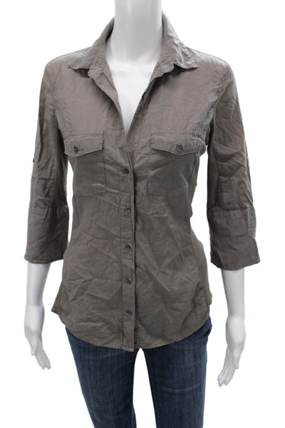 James Perse Womens Collared Striped Cotton Button-Up 3/4 Sleeve Gray Size 3