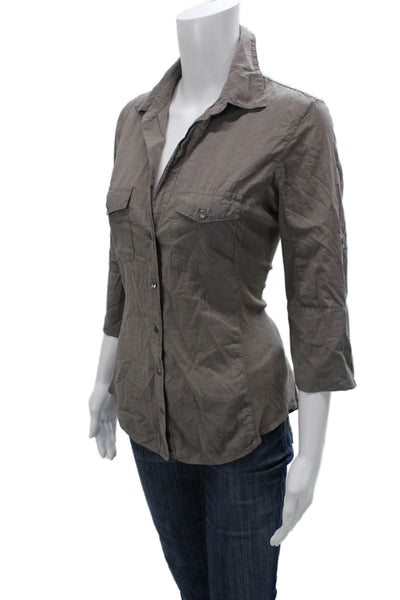 James Perse Womens Collared Striped Cotton Button-Up 3/4 Sleeve Gray Size 3
