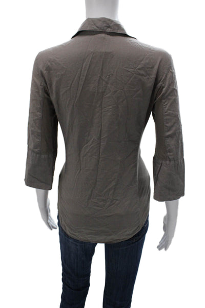 James Perse Womens Collared Striped Cotton Button-Up 3/4 Sleeve Gray Size 3