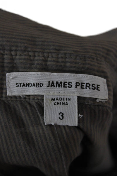 James Perse Womens Collared Striped Cotton Button-Up 3/4 Sleeve Gray Size 3