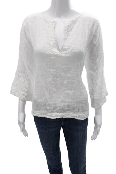 Stark Women Tunic Blouse White V-Neck 3/4 Sleeve 100% Cotton Size L