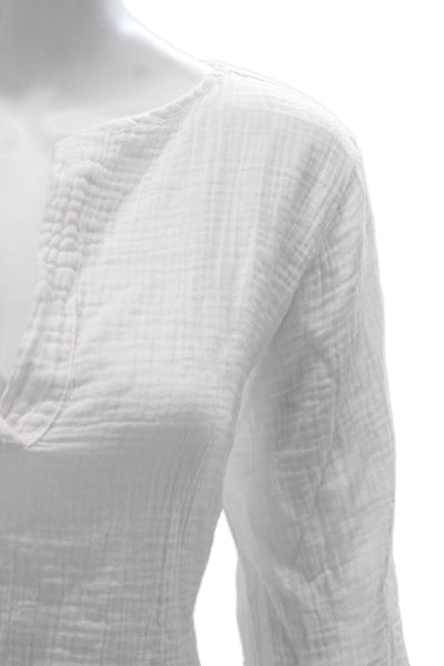 Stark Women Tunic Blouse White V-Neck 3/4 Sleeve 100% Cotton Size L