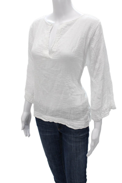 Stark Women Tunic Blouse White V-Neck 3/4 Sleeve 100% Cotton Size L